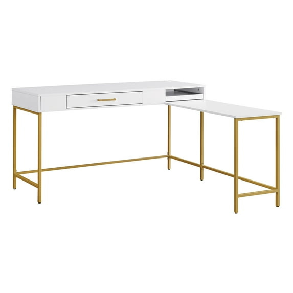 American Furniture Classics OS Home and Office Furniture Model MDRLD-WH L Workcenter with Built In Charging Tray and One Drawer in White