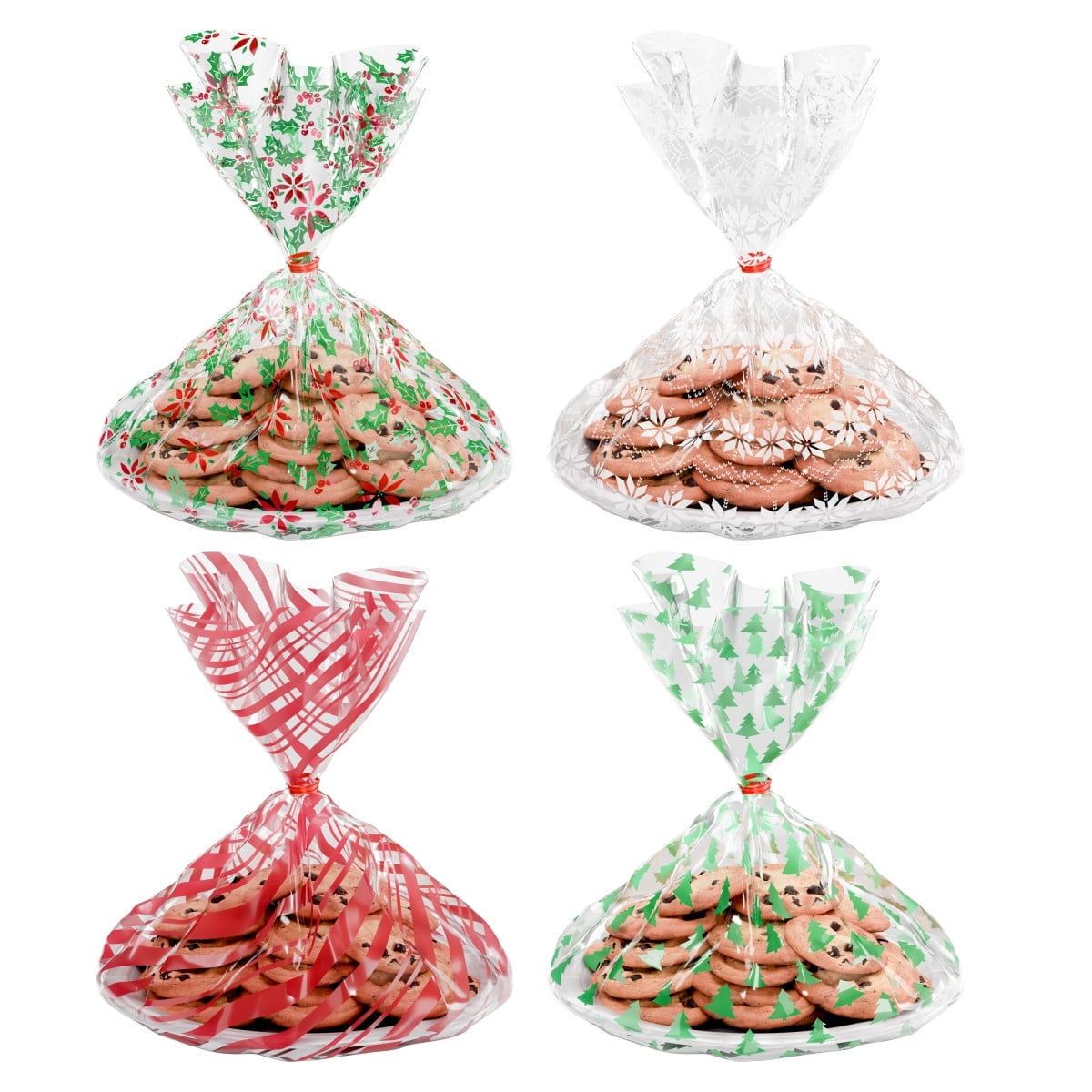 American Greetings Christmas Cellophane Cookie Tray Bags with Twist-Ties, Holiday Patterns (12-Count)