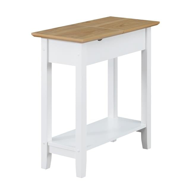 Convenience Concepts American Heritage Flip Top End Table with Charging Station and Shelf, Driftwood/White