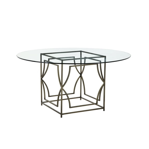 American Home Classic Edward Round Modern Metal Dining Table in Brushed Brass