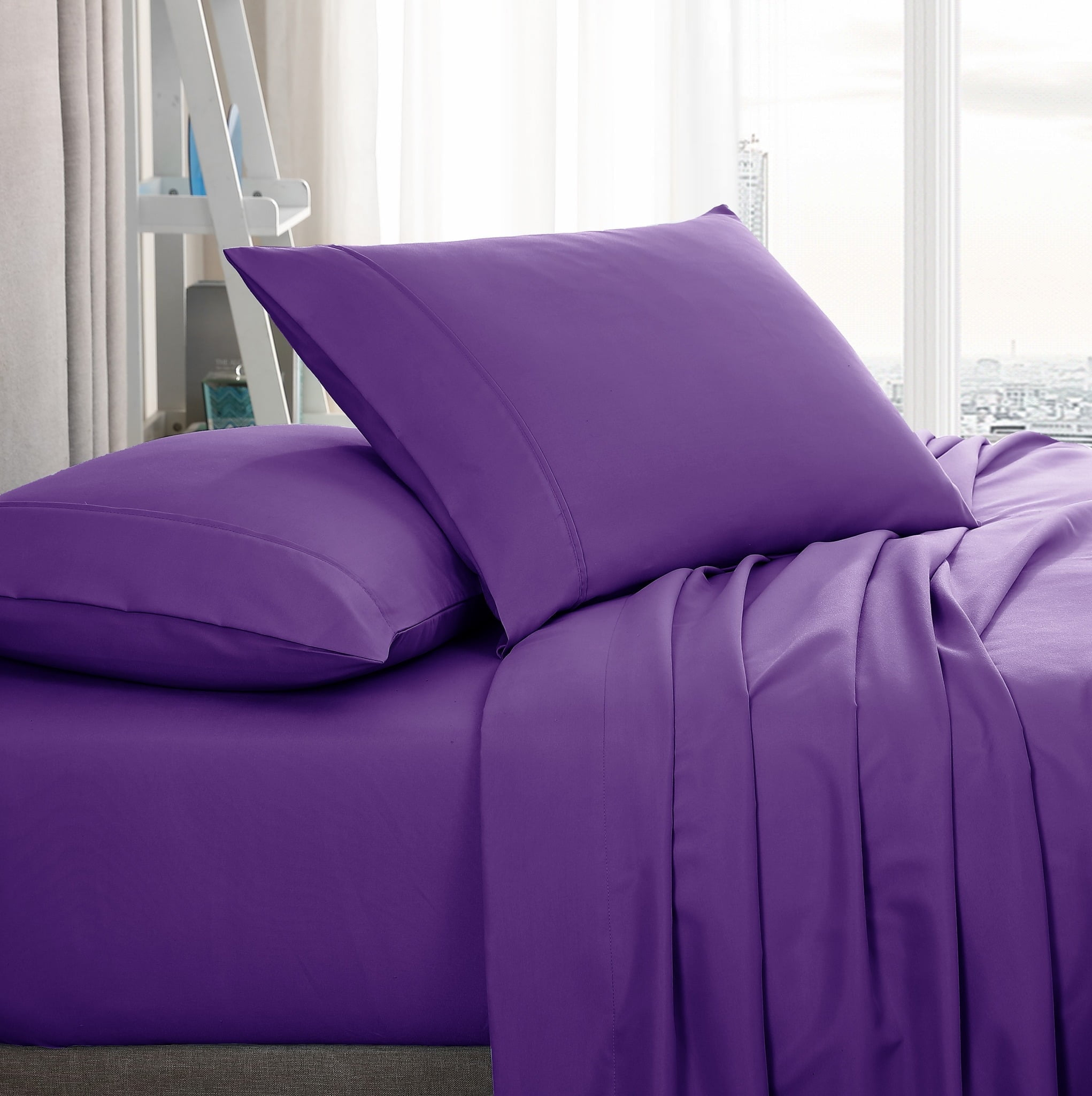 American Home Collection Brushed Microfiber Sheet Set, Deep Pocket Extra Soft Sheets & Pillowcase Set, 3 Pieces, Twin, Purple
