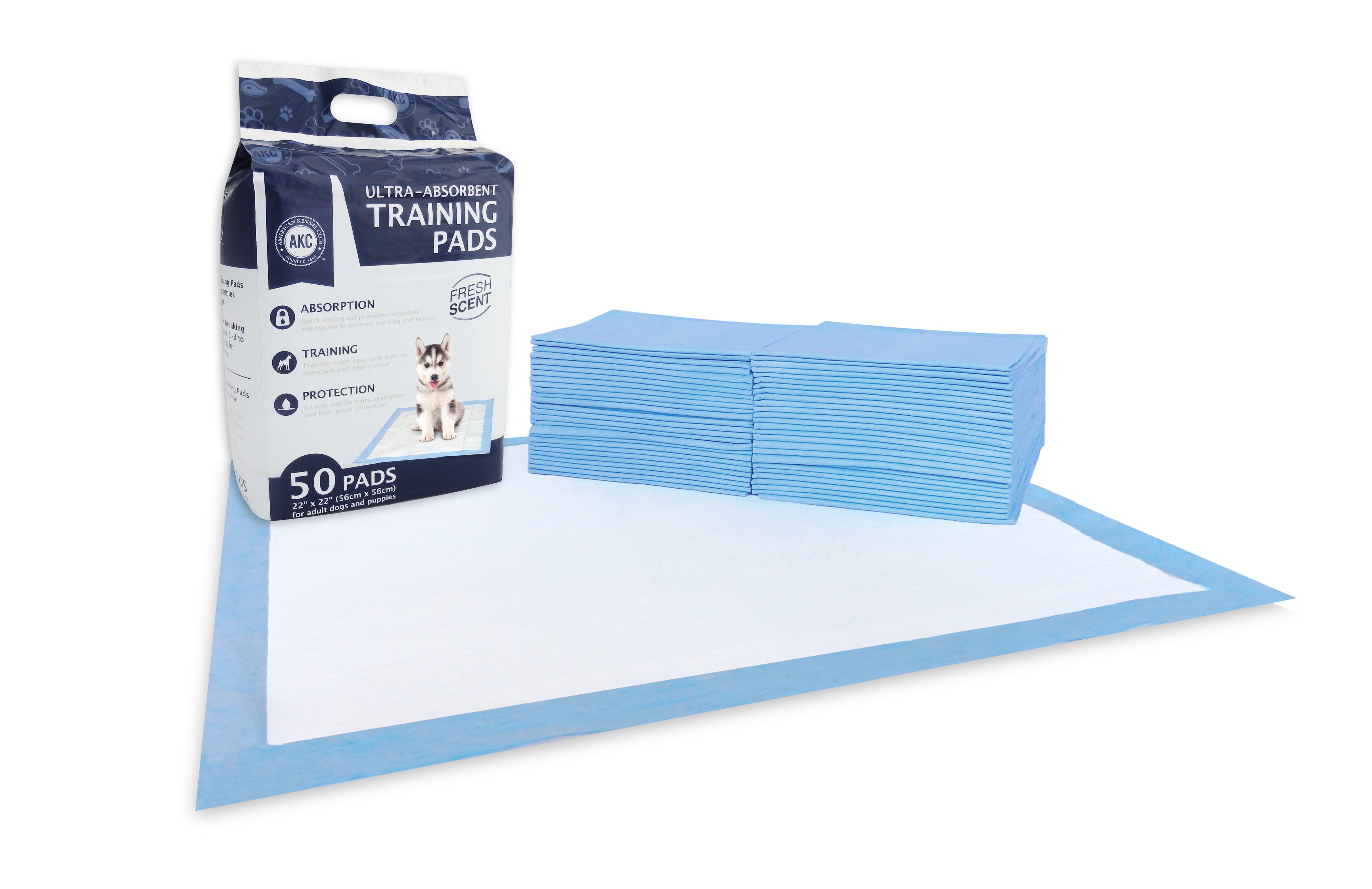American Kennel Club Scented Puppy Training Pads with Ultra Absorbent Quick Dry Gel – 22 x 22 Puppy Pads - Fresh Scented - 50 Count