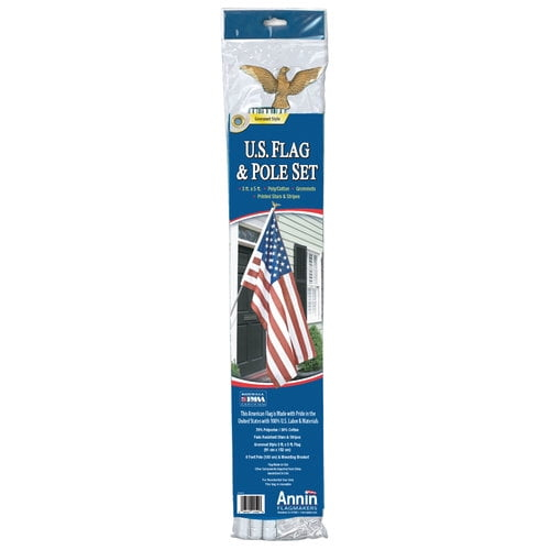 American Polycotton 3' x 5' Flag with 6' 3-Section Flagpole and Eagle Ornament Set by Annin