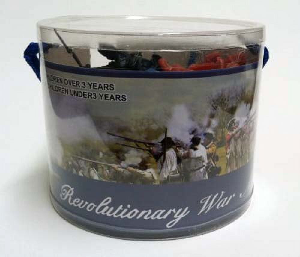 Revolutionary War Toy Soldier Tub 33 Piece Set with George Washington, Lafayette, British, Hessian and Continental Infantry, Cannon, Mortar