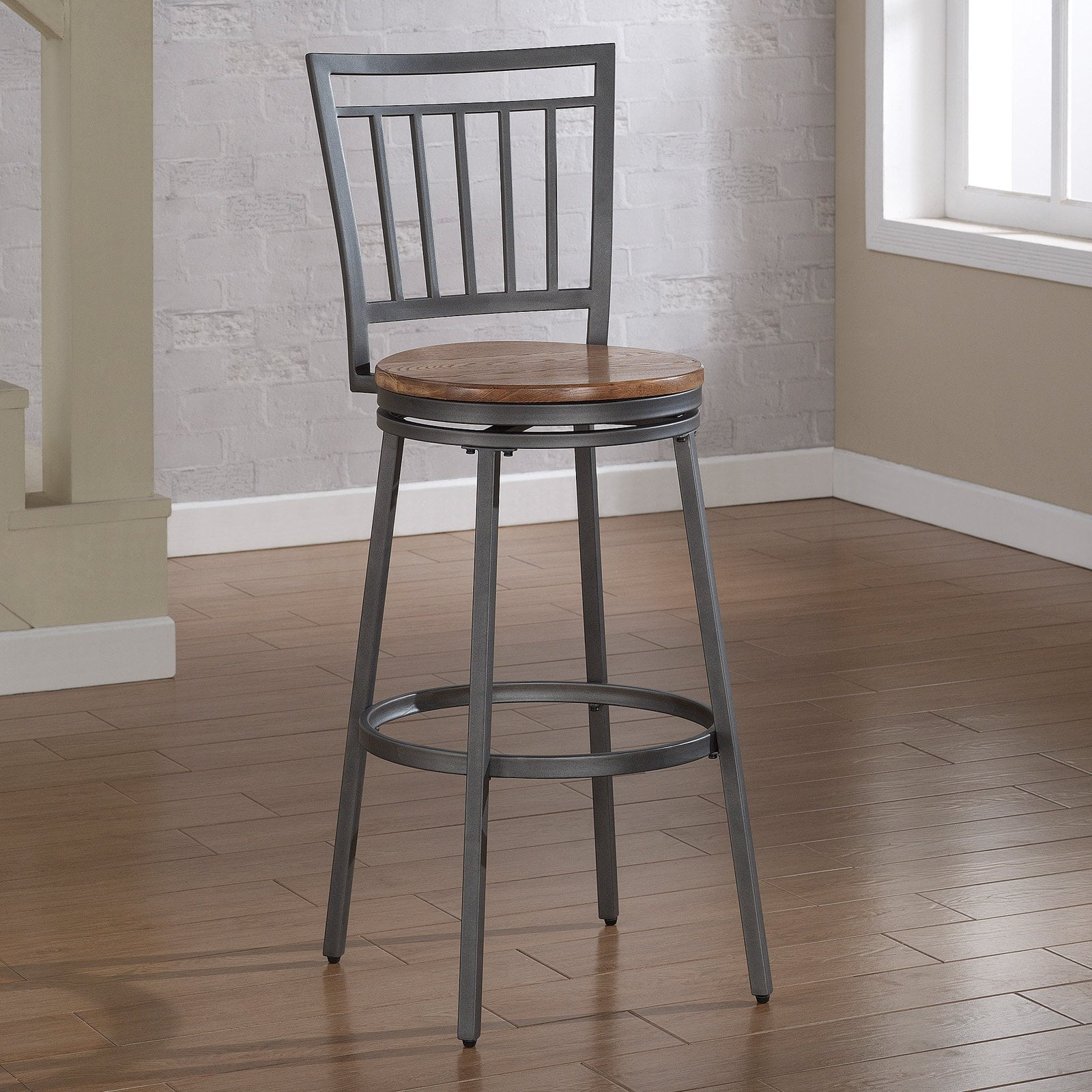 Stockton 25" Metal Swivel Stool - Slate Grey - Golden Oak Seat