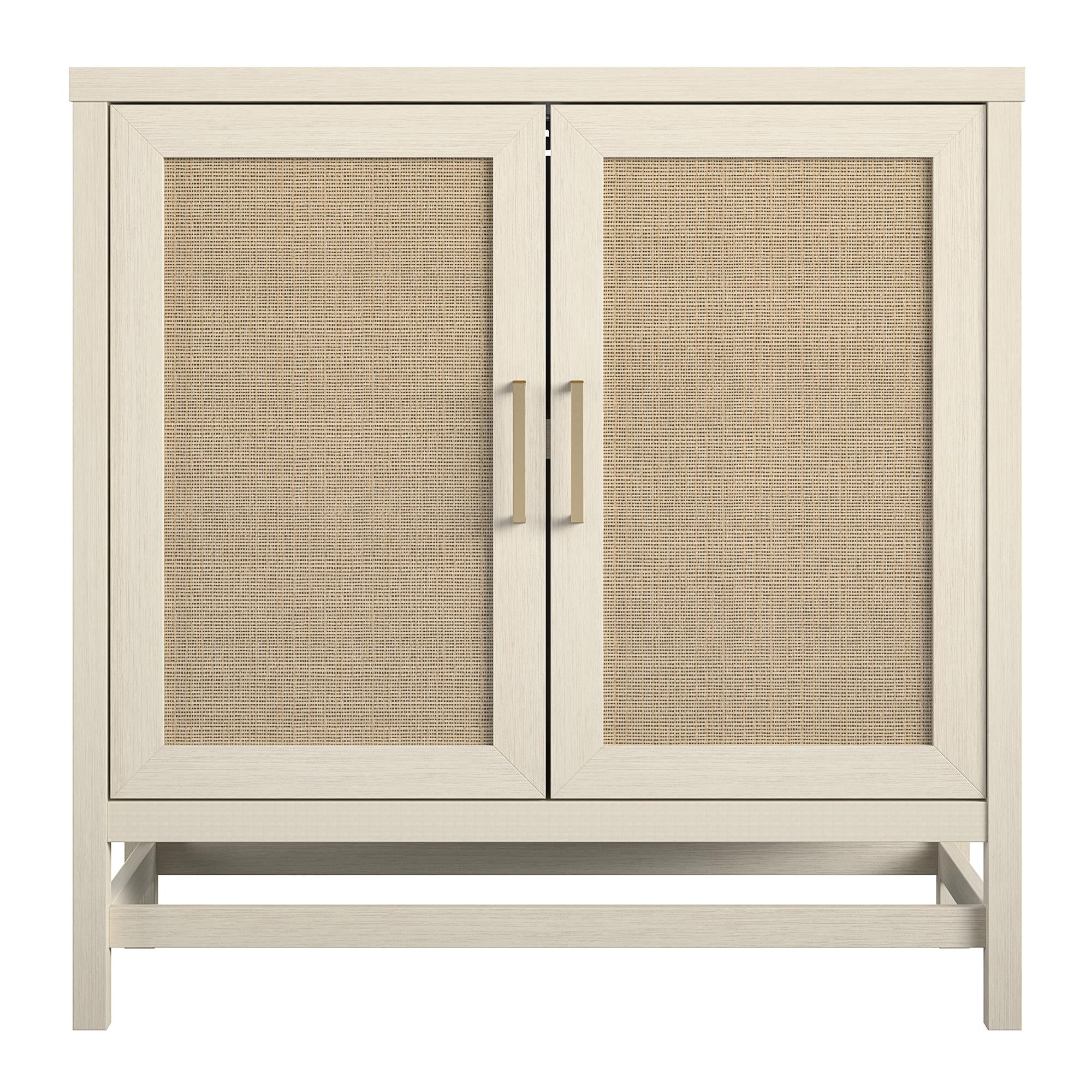 Ameriwood Home Lennon 2 Door Storage Cabinet, Ivory Oak and Faux Rattan