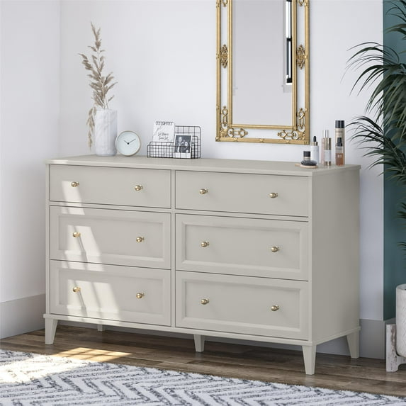 Ameriwood Home Monticello Wide 6-Drawer Dresser, Taupe