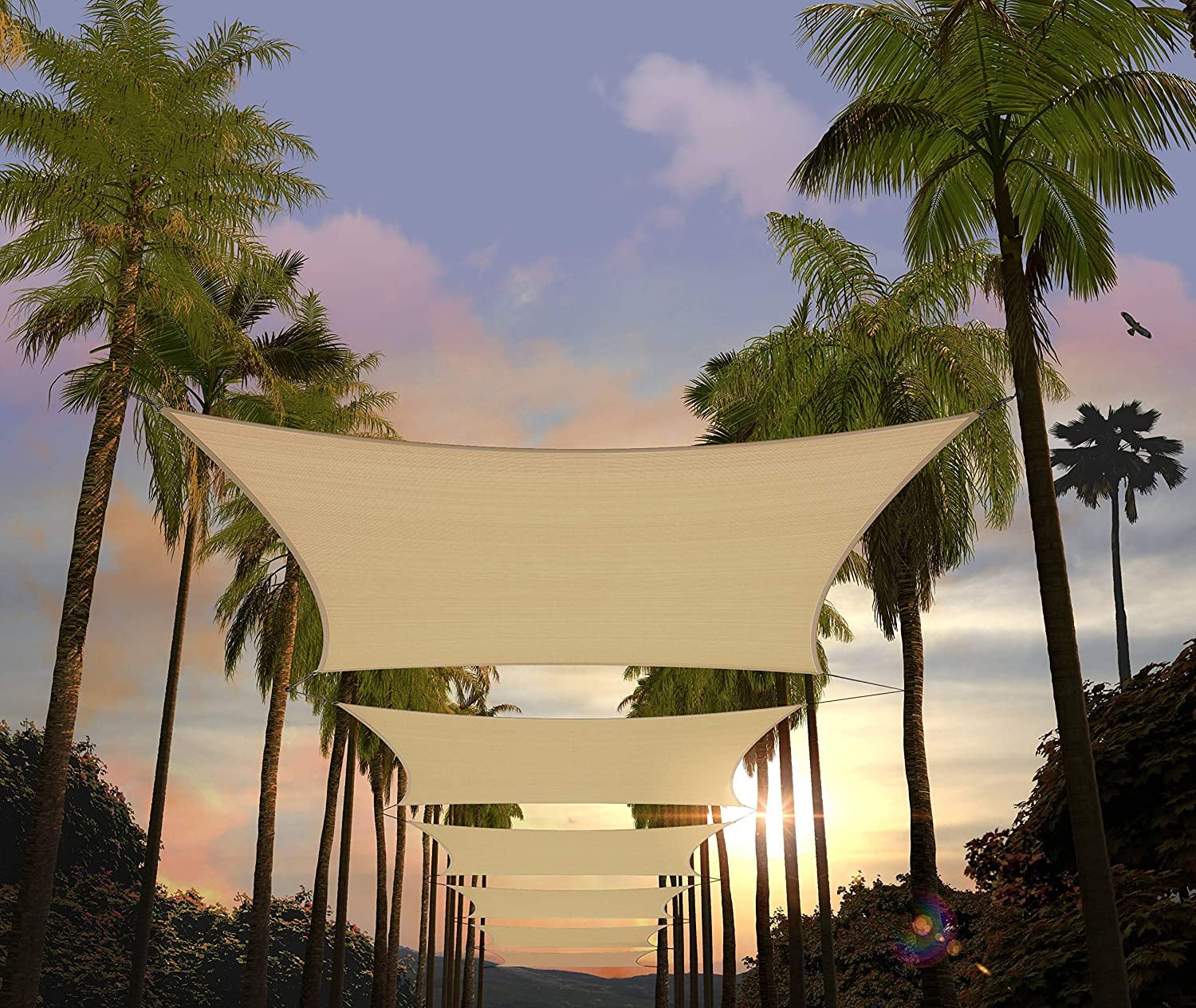 Amgo 12' x 18' Beige Rectangle Sun Shade Sail Canopy Awning UPF50+ AGTAPR0810, 95% UV Blockage, Water & Air Permeable, Commercial and Residential, 3 Years Warranty (We Make Custom Size)