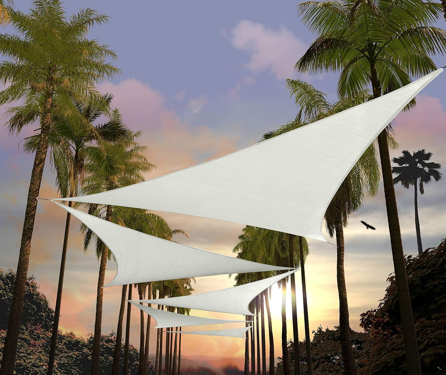Amgo 18' x 18' x 18' White Triangle Sun Shade Sail Outdoor Canopy Awning UPF50+ AGTAPT8, 95% UV Blockage, Water & Air Permeable, Commercial Standard Heavy Duty (We Make Custom Size)