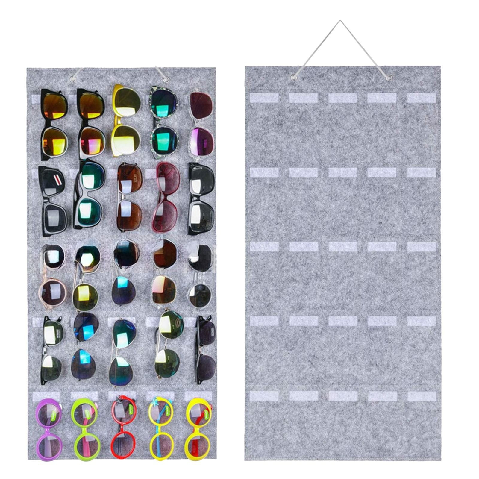 Gray Non-Woven Fabric 25-Slot Hanging Sunglasses Organizer