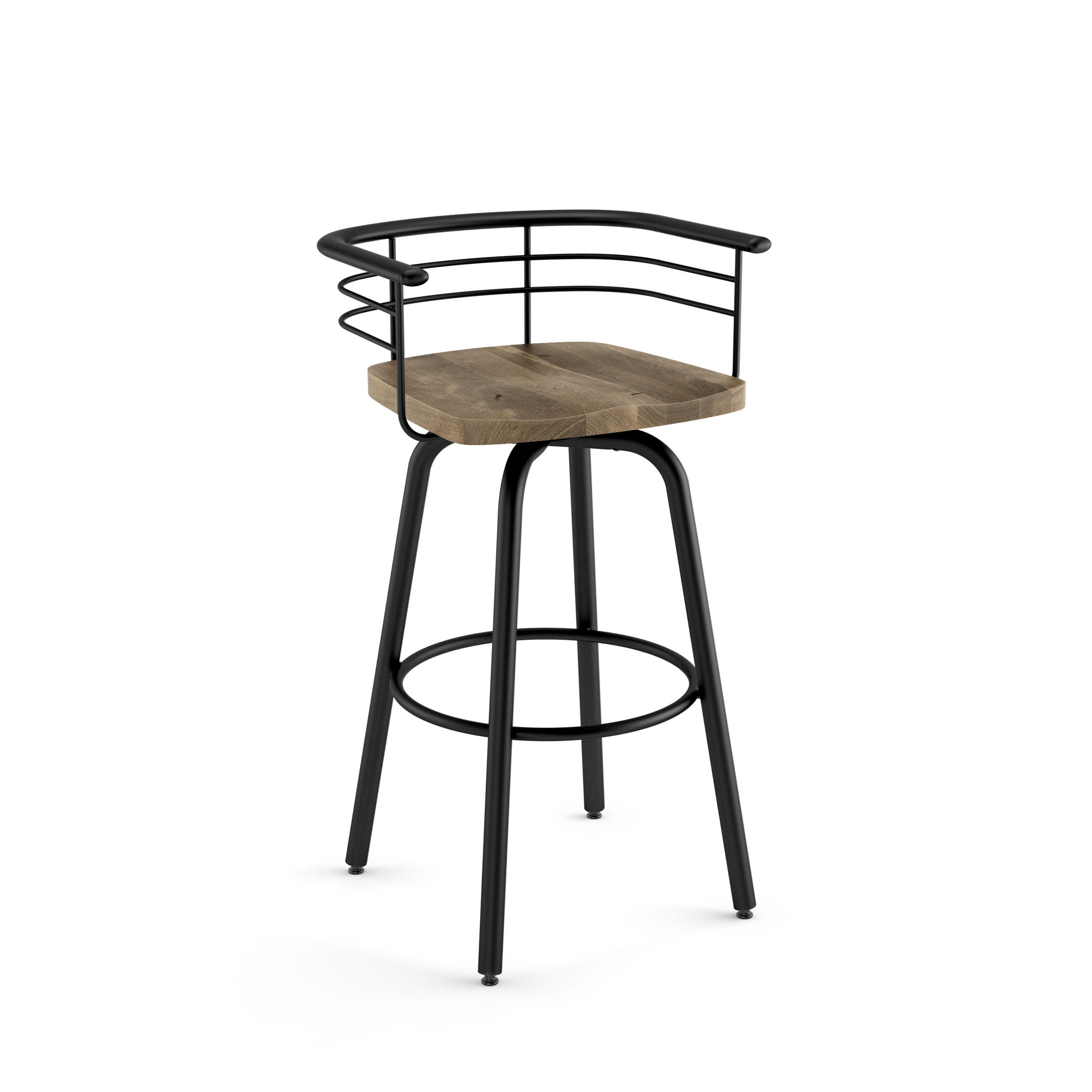 Amisco Brisk 30 In. Swivel Bar Stool - Beige Distressed Wood / Black Metal