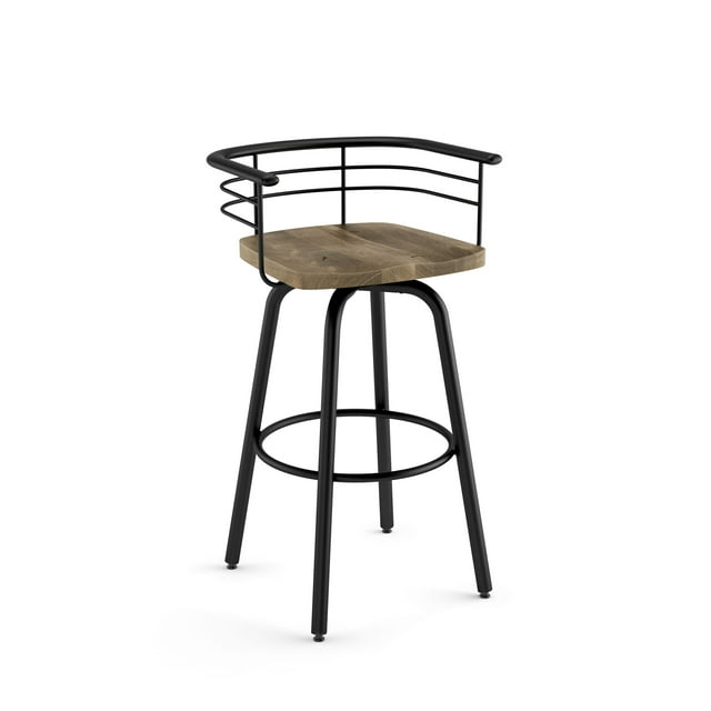 Amisco Brisk 30 In. Swivel Bar Stool - Beige Distressed Wood / Black Metal