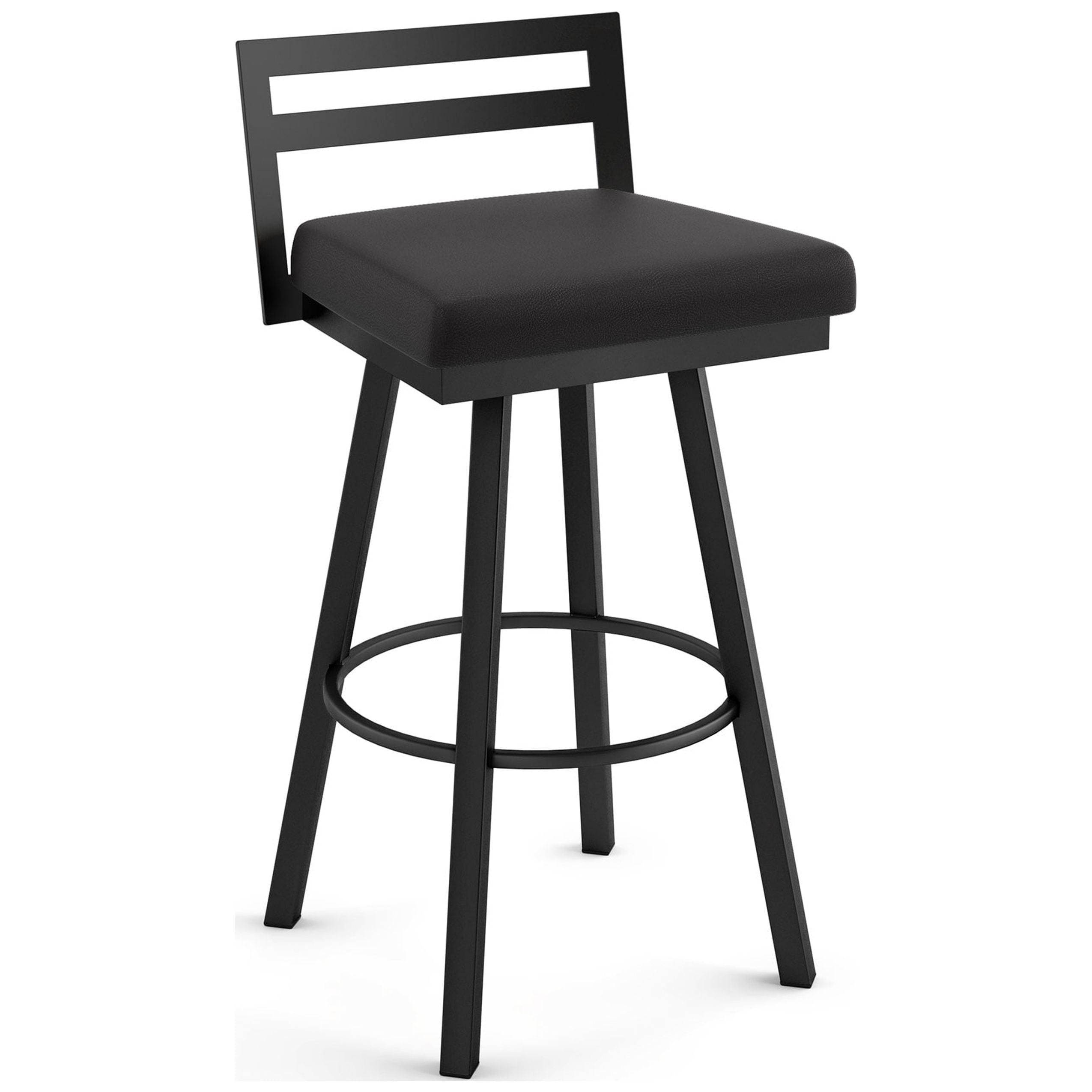 Amisco Derek 30 In. Swivel Bar Stool - Black Faux Leather / Black Metal