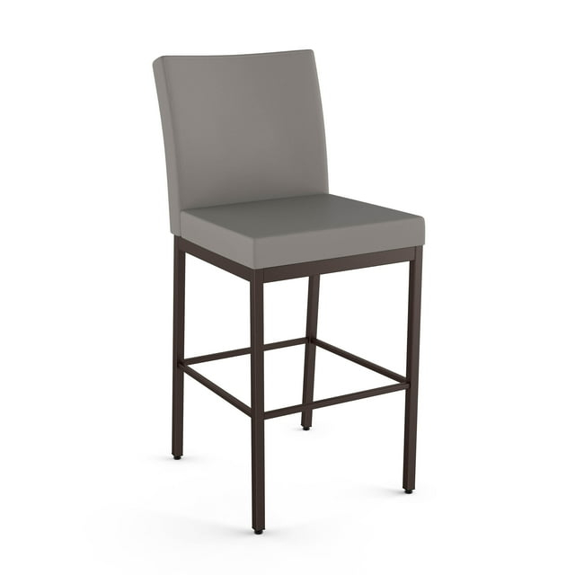 Amisco Perry Plus 26 In. Counter Stool - Taupe Grey Faux Leather / Dark Brown Metal