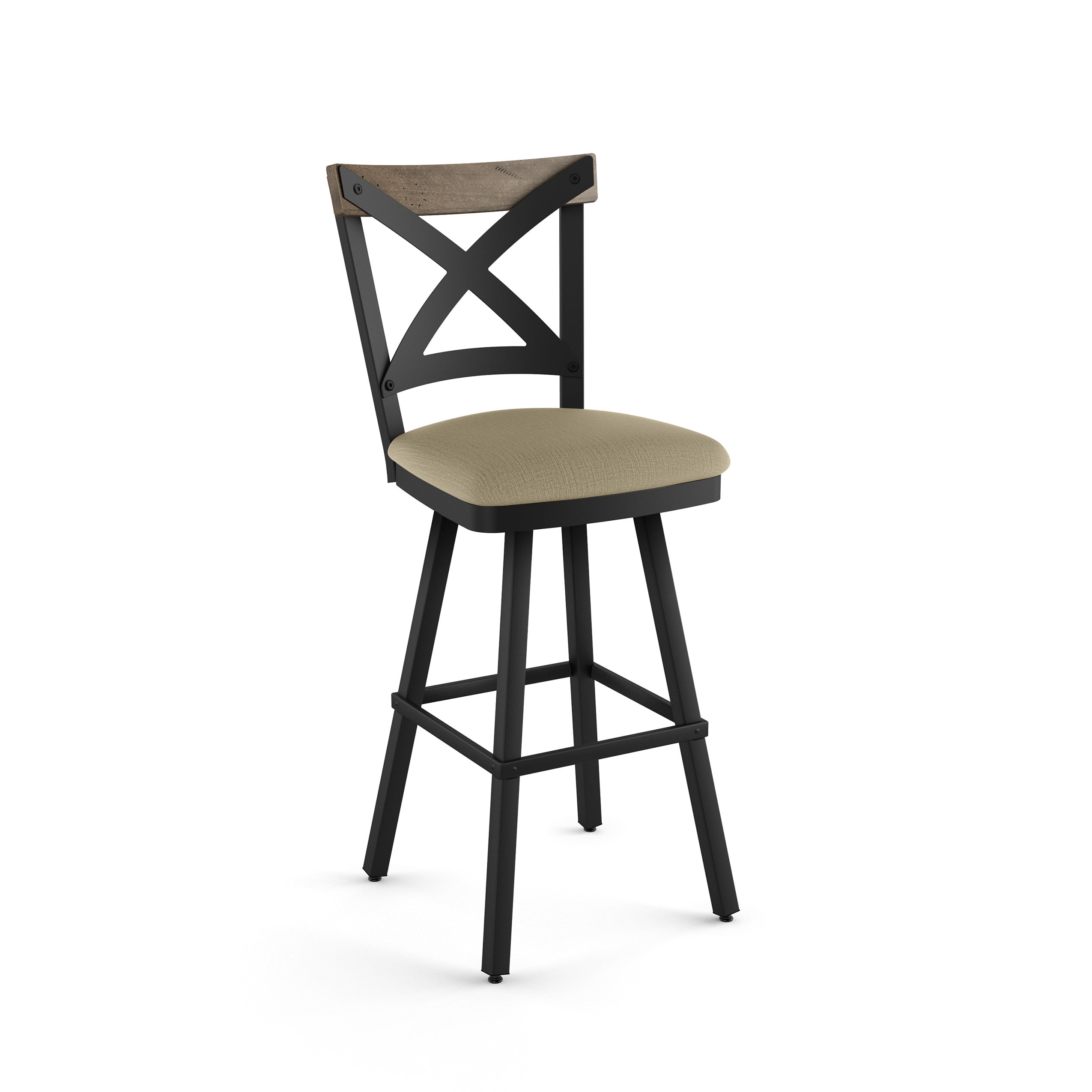 Amisco Snyder 30 In. Bar Stool - Beige Fabric / Black Metal / Beige Wood