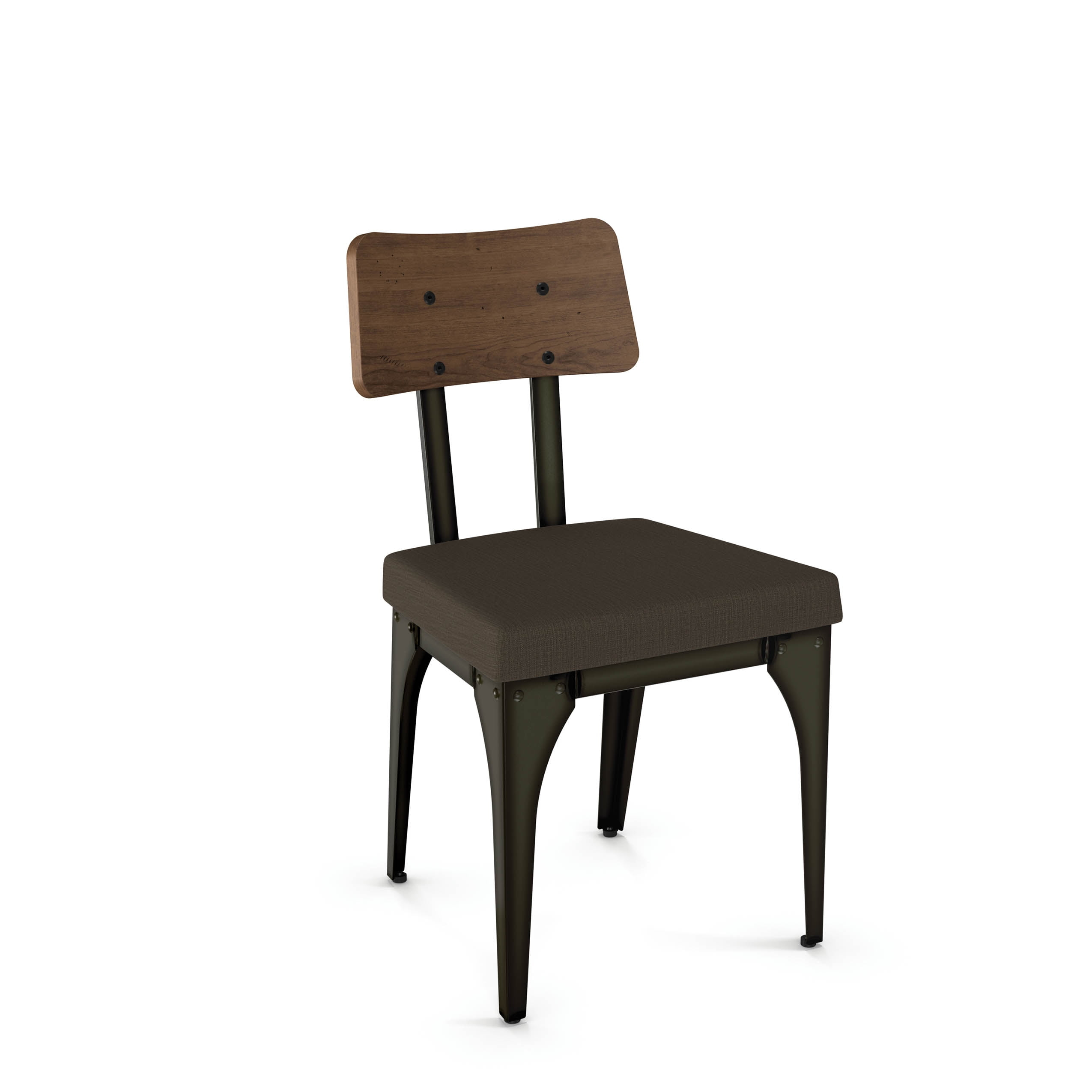 Amisco Symmetry Dining Chair - Dark Brown Grey Polyester / Light Brown Distressed Wood / Dark Grey Metal (Set of 2)