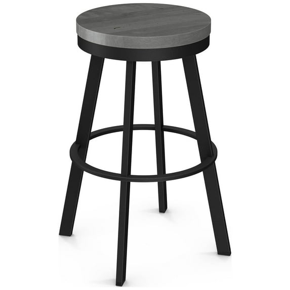 Amisco Warner 30 In. Swivel Bar Stool - Grey Distressed Wood / Black Metal