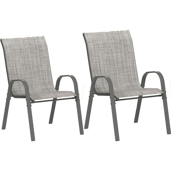 Amopatio Patio Chairs Set of 2, Outdoor Stackable Dining Chairs for All Weather, Breathable Garden Outdoor Furniture for Backyard Deck, Black