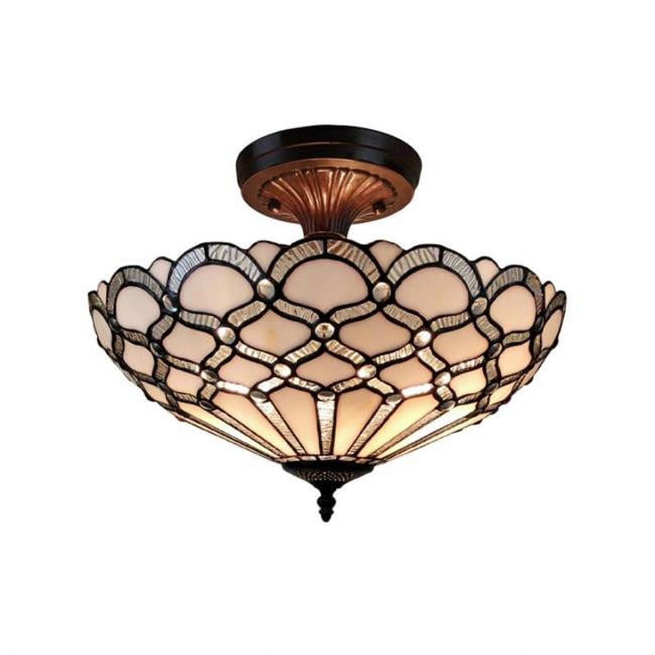 Amora Lighting Tiffany Style Ceiling Fixture Lamp Jeweled 17" Wide Stained Glass White Bedroom Hallway Gift AM108CL17B