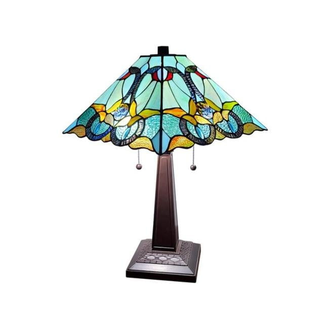 Amora Lighting Tiffany Style Table Lamp 20" Tall Stained Glass White Decor Nightstand Bedroom Handmade Gift