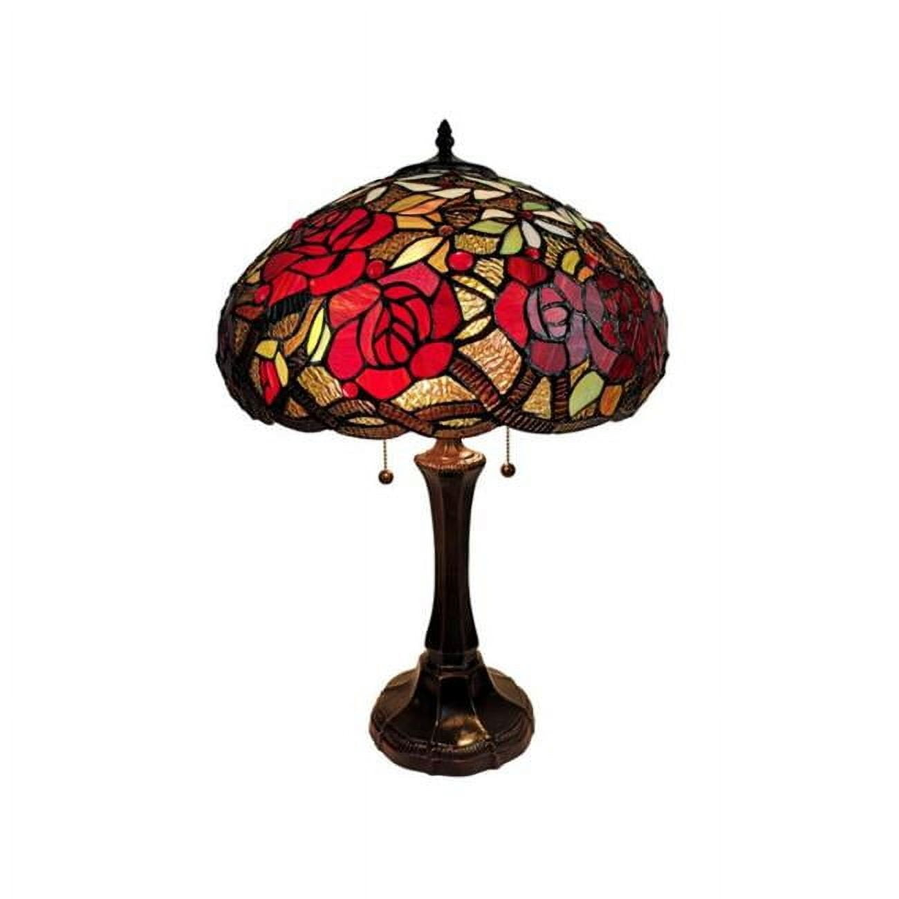 Amora Lighting  24 in. Tiffany Style Red Roses Table Lamp