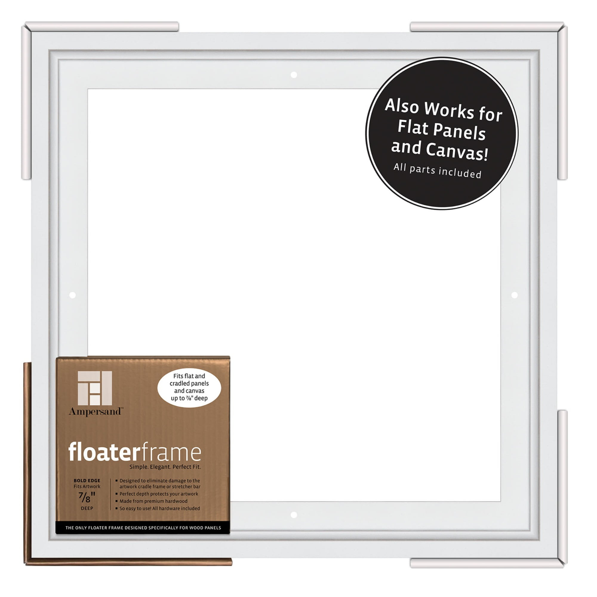 Ampersand Art Floaterframes Bold Edge (3/8" Face) 1-7/8" Frame Profile for 7/8" Deep Artwork 12" x 12" White