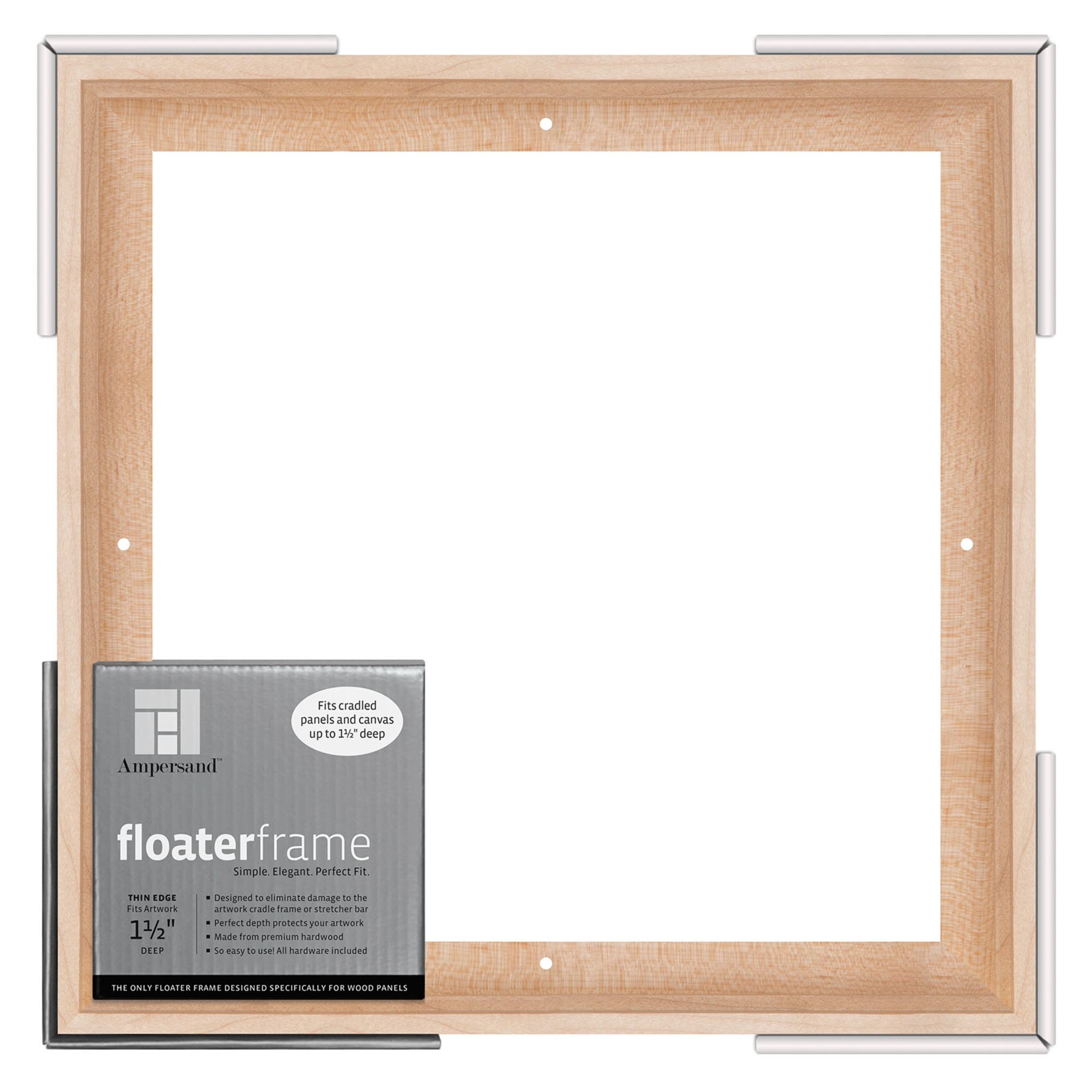 Ampersand Art Floaterframes Thin Edge (1/4" Face) 1-7/8" Frame Profile for 1-1/2" Deep Artwork 12" x 12" Maple