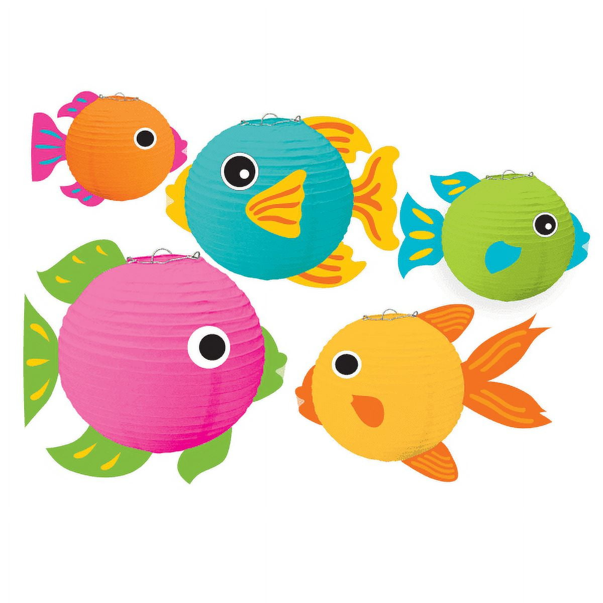 Amscan Summer Luau Fish Lanterns, 5-3/4"H x 7-3/4"W x 9-1/2"D, Multicolor, Pack Of 5 Lanterns