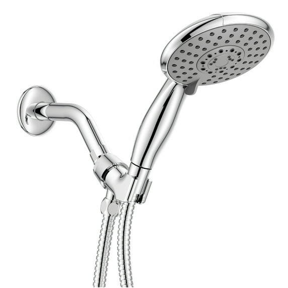 Ana Bath High-Pressure Anti-Clog 5-Inch 5- Setting Handheld Shower Head System + 96-Inch Stainless Steel Shower Hose (Chrome)