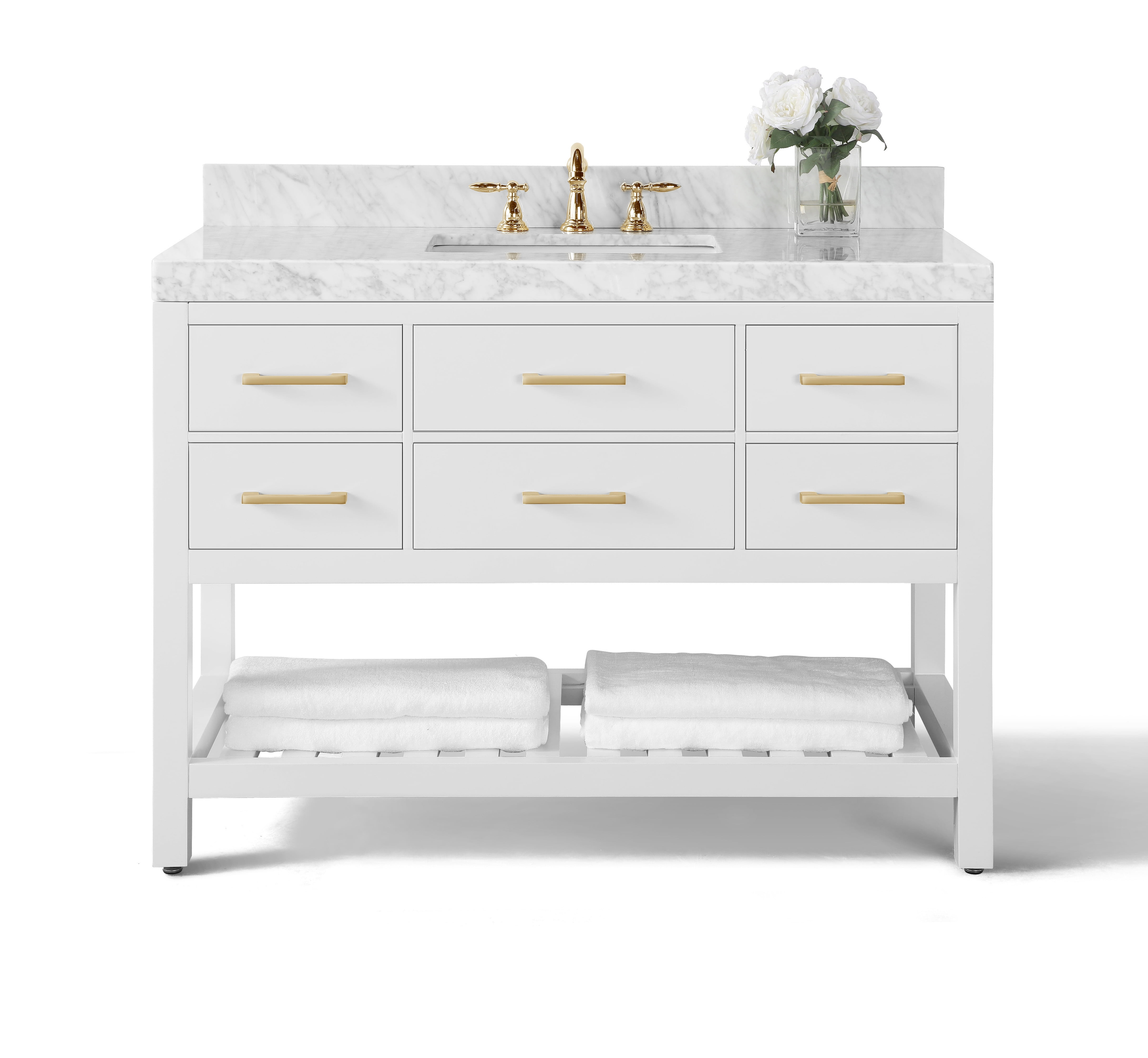 Ancerre Designs Elizabeth 48" Bathroom Vanity Set with Gold Hardware in White