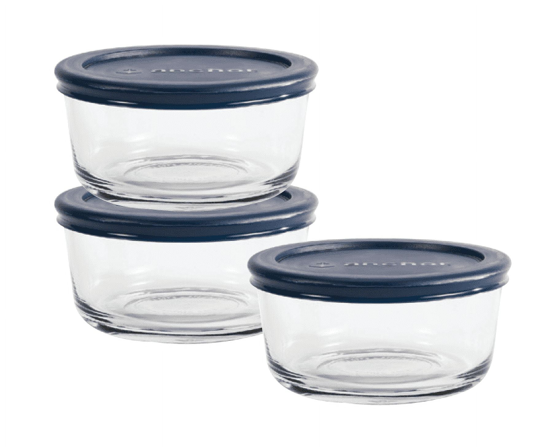 Anchor Hocking Glass Food Storage Containers with Lids, 2 Cup Round, Set of 3
