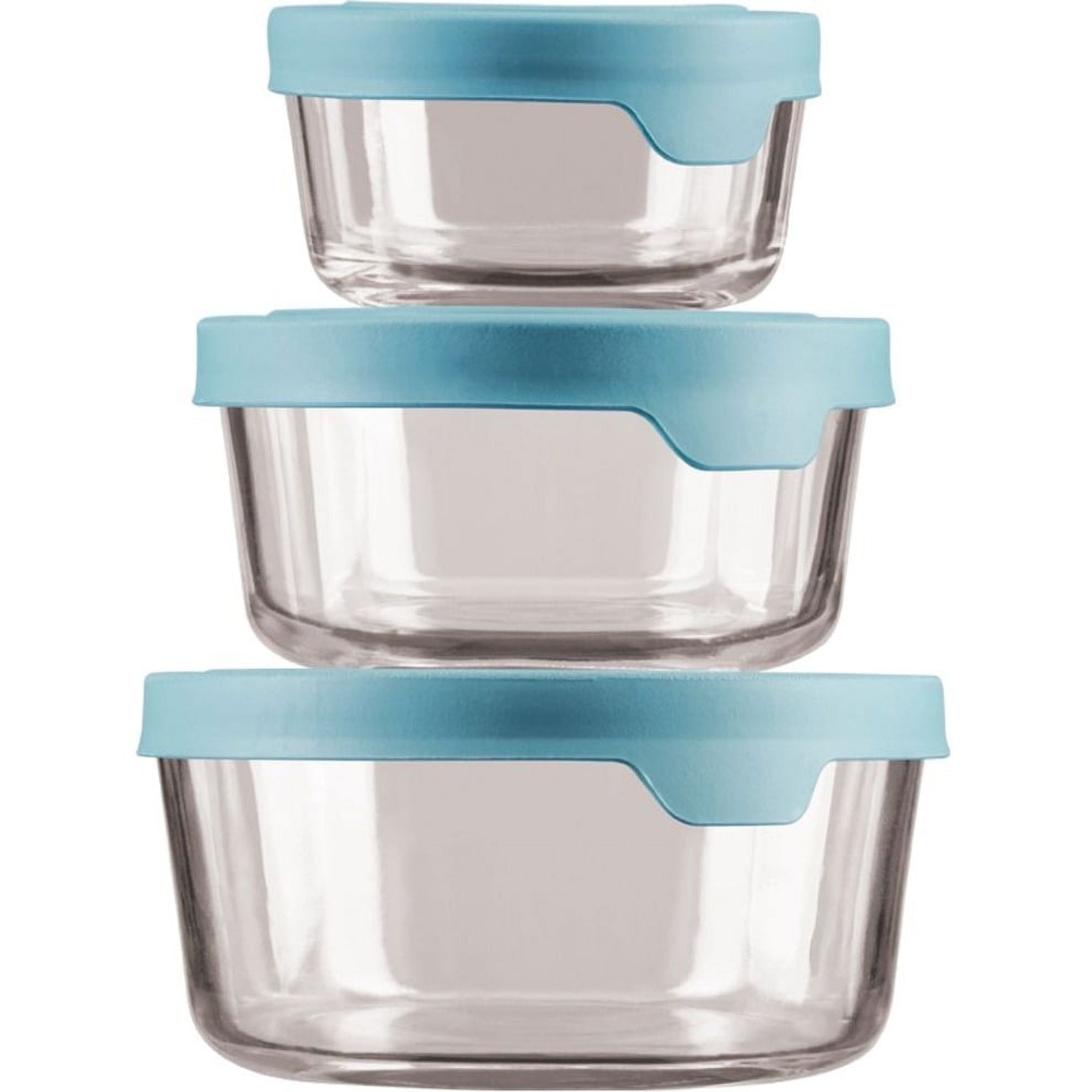 Anchor Hocking TrueSeal 6 Piece Round Glass Food Storage Set with Mineral Blue Lids, Mineral Blue