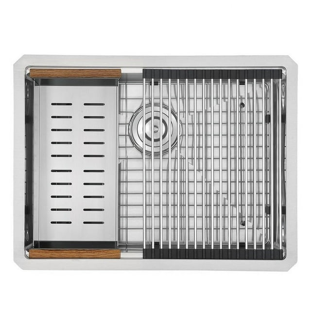 Ancona  25 in. Handmade Undermount Single Bowl Workstation Kitchen Sink