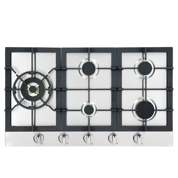 Ancona 34" Stainless Steel Recessed Gas Cooktop With 5 Brass Burners