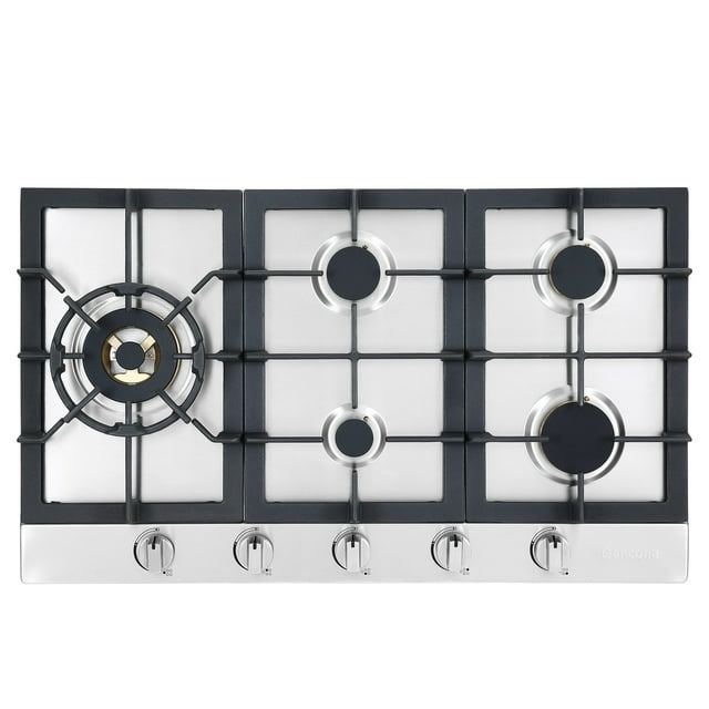Ancona 34" Stainless Steel Recessed Gas Cooktop With 5 Brass Burners