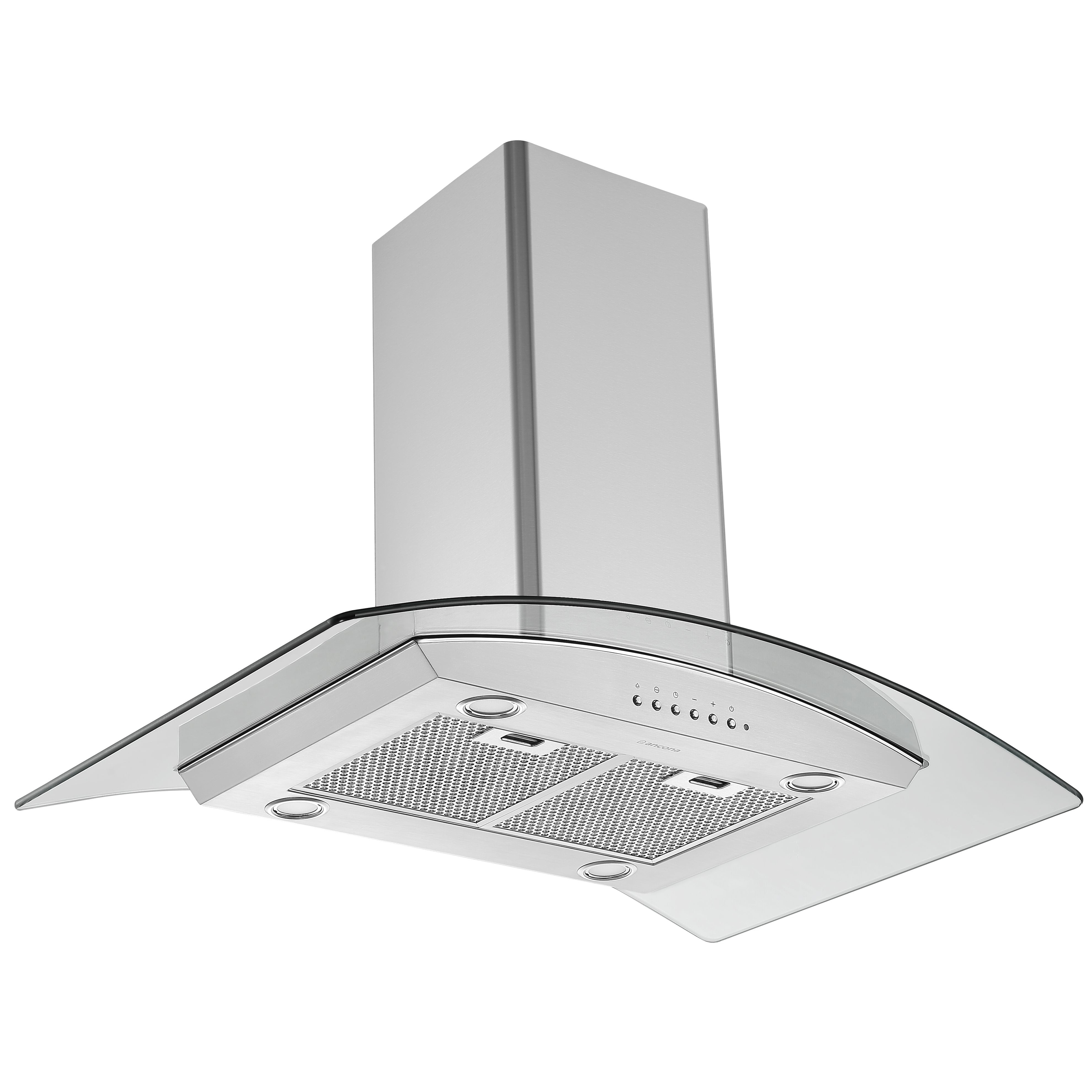 Ancona Convertible Island Glass Canopy Range Hood, Night Light Feature, 36 in.