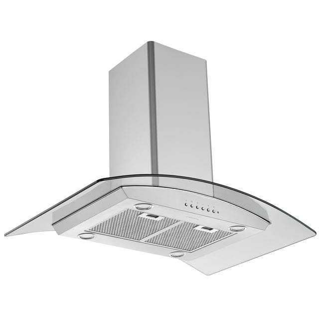 Ancona Convertible Island Glass Canopy Range Hood, Night Light Feature, 36 in.