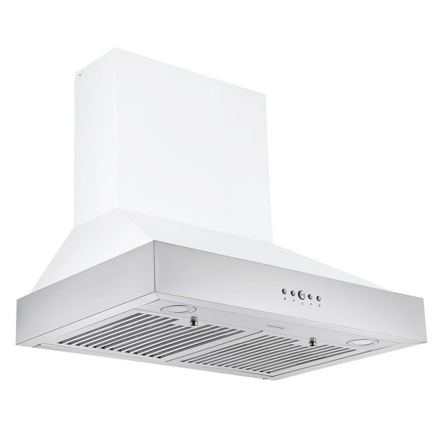 Ancona Pro 30" 600 CFM Wall Mount Pyramid Range Hood in White and Stainless Steel