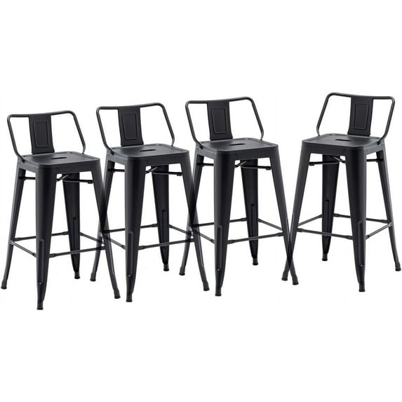 Andeworld 26" Low Back Metal Counter Stool Height Bar Stools [Set of 4] Barstools, Black