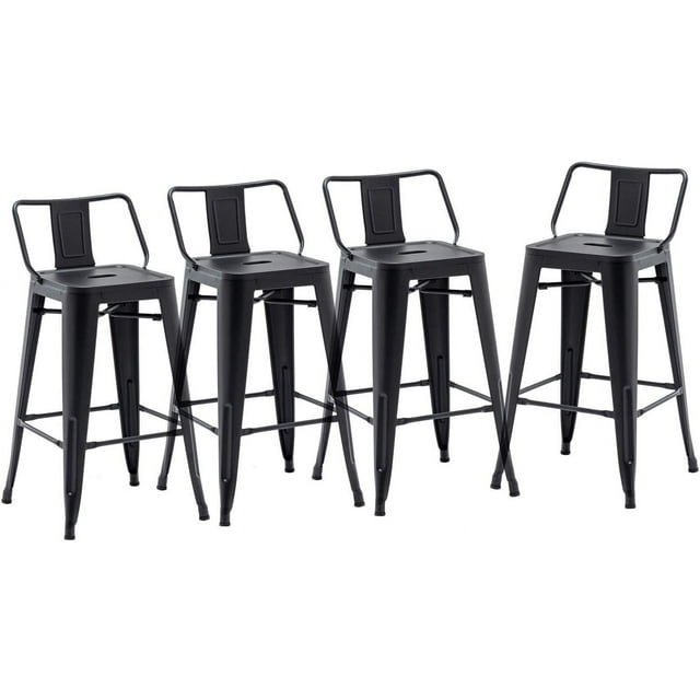 Andeworld 26" Low Back Metal Counter Stool Height Bar Stools [Set of 4] Barstools, Black