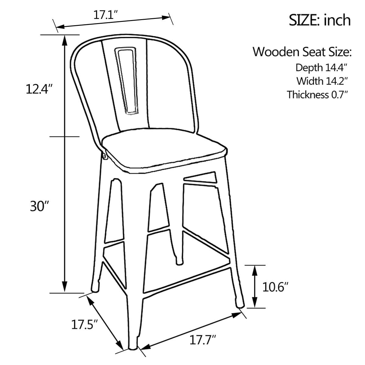 Bar Stools Set of 4 Metal Bar Stool Counter Height Bar Stools White, Modern Bar Chairs with Back and Wooden Platform 30" Bar Stools Counter Height