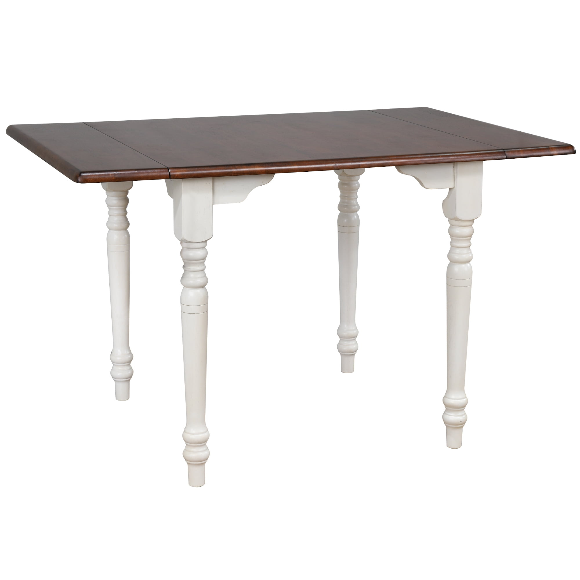 48 in. Andrews Rectangular Extendable Drop Leaf Dining Table, Antique White & Chestnut Brown Top
