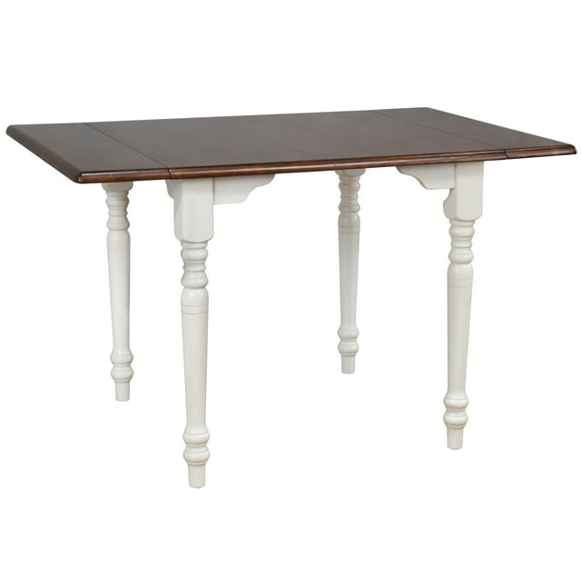48 in. Andrews Rectangular Extendable Drop Leaf Dining Table, Antique White & Chestnut Brown Top