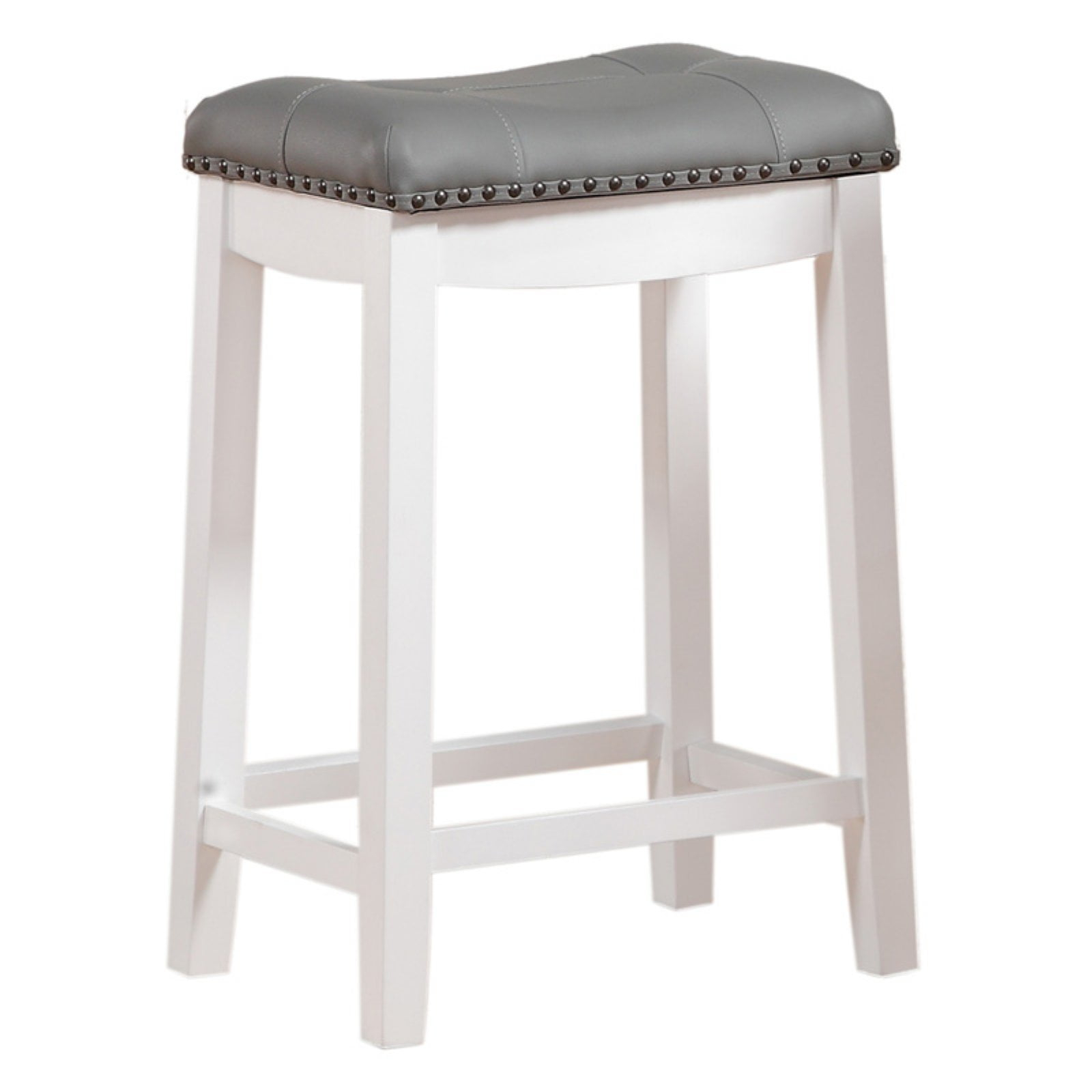 Angel Line Cambridge 24" Padded Saddle Stool, White w/ Gray Cushion, Set of 2