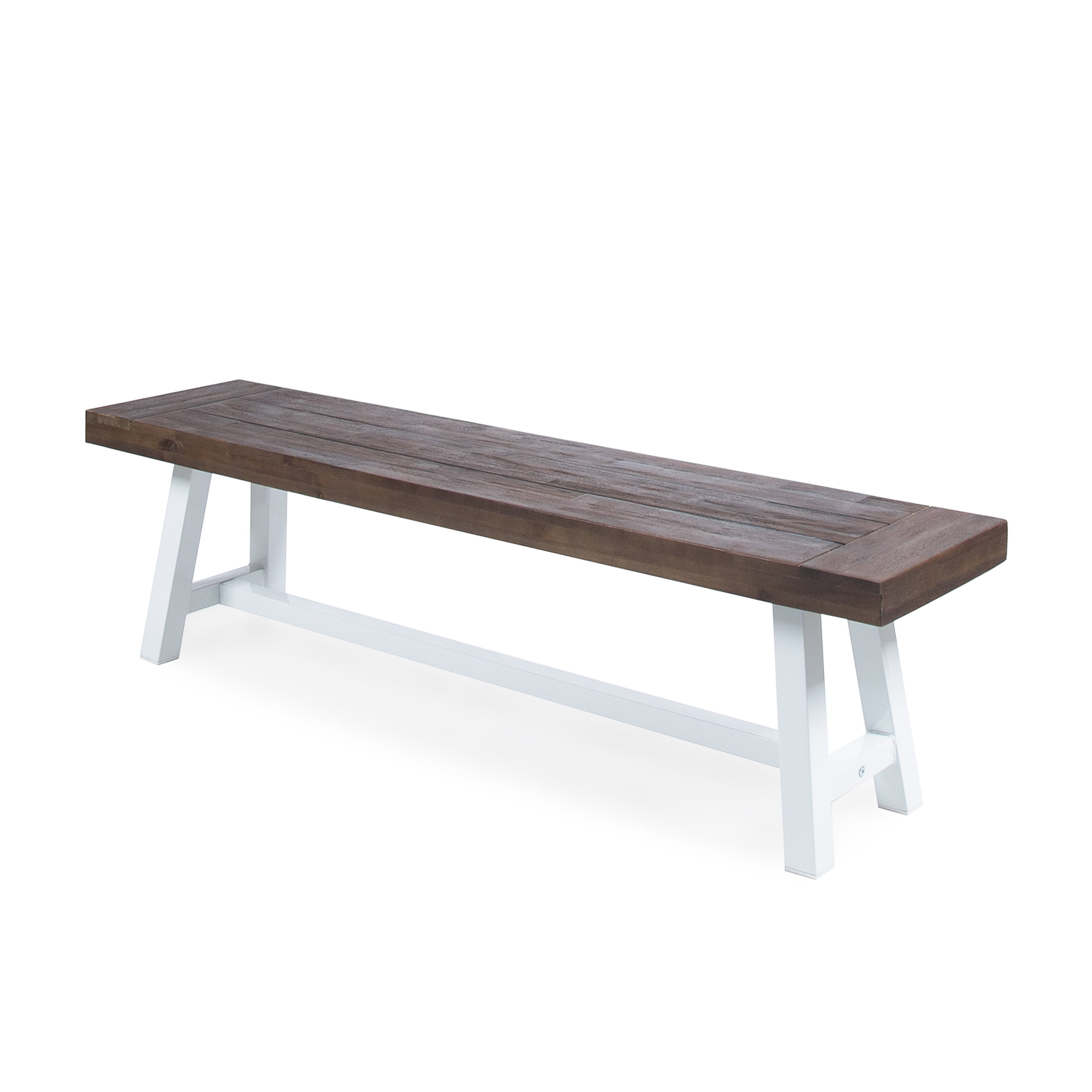 Angelina Indoor Farmhouse Acacia Wood Dining Bench with Rustic Metal Finish Frame