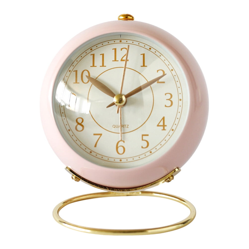 Small Table Clocks, Classic Non-Ticking Tabletop Alarm Clock With Backlight, Battery Operated Desk Astronaut Clock With Hd Glass For Living Room Bedroom Bedside Indoor Decor (Pink)