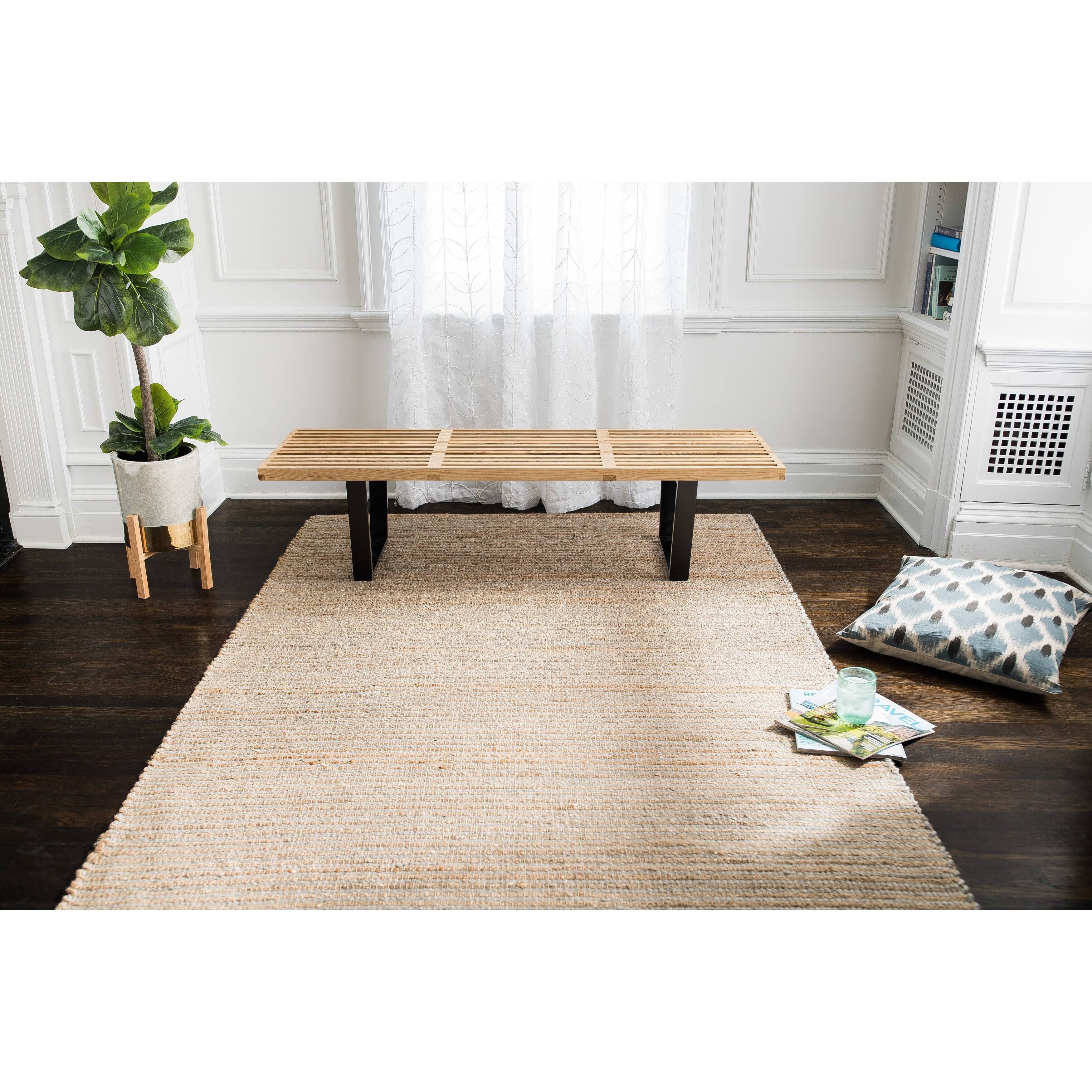 Jani  Madi Natural/Grey Jute and Wool Rug Brown 4' x 6' Stripe 4' x 6' Entryway, Living Room, Dining Room
