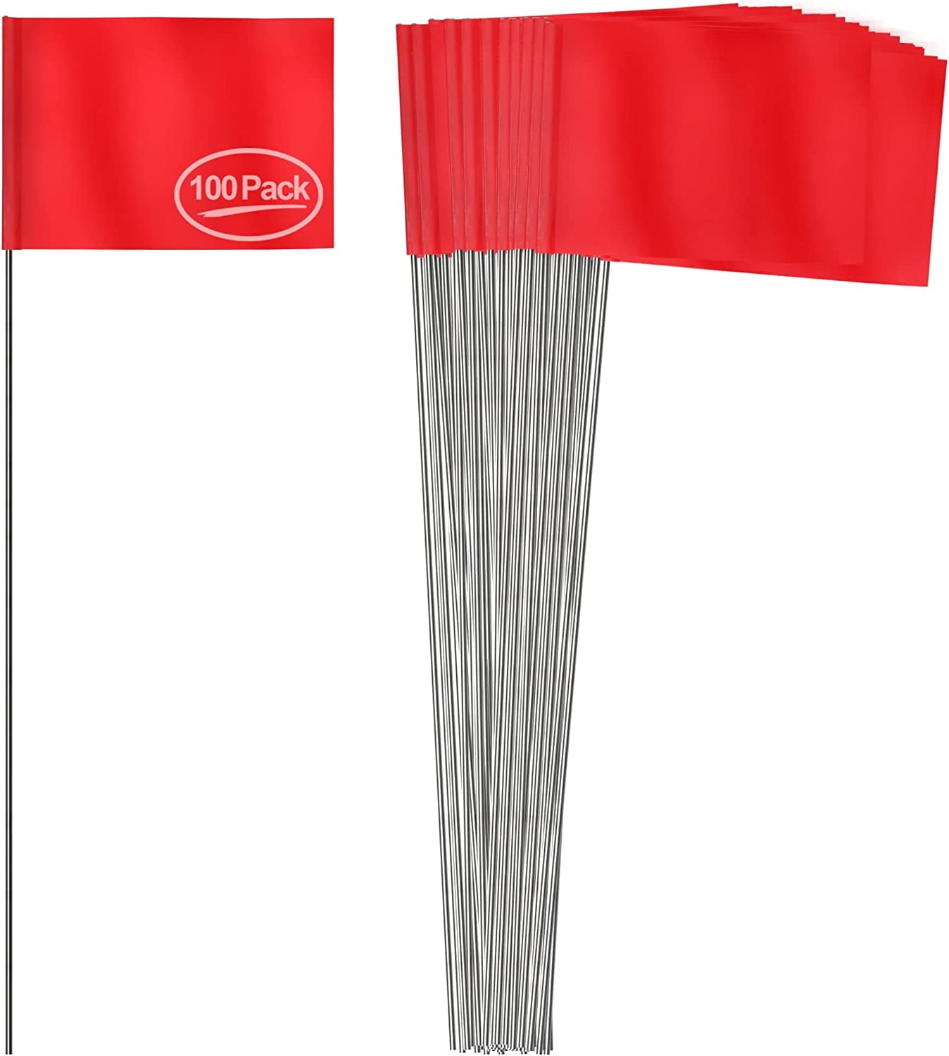 Anley 100 Pcs Red Marking Flags 4" X 5" - Vinyl Irrigation Sprinkler Flag with 15 Inch Steel Wire Stake - Small Marker Flags