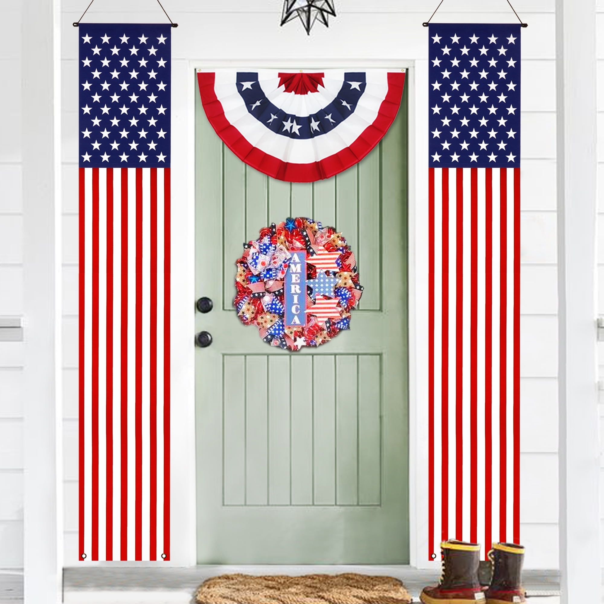 Anley American Flag Pull-Down Door Banners Porch Signs (2 Pieces) USA Flag Hanging Wall Banner - 12 in x 72 in