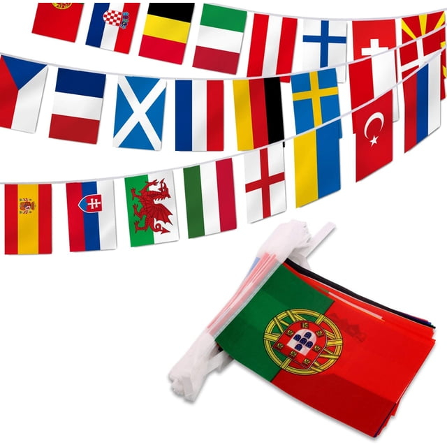 Anley European Countries String Flag, 24 Countries European Cup Soccer String Pennant Banner, Decoration for Grand Opening, Sports Bar, Party Events - 25 Feet 24 Flags